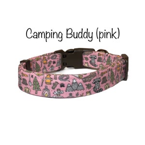 Camping Dog Collar: Pink Happy Camper, Adjustable, Washable