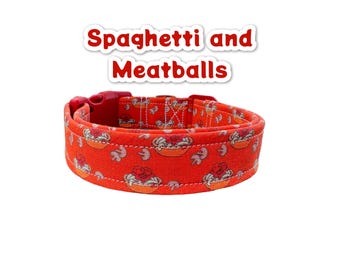Spaghetti & Meatball Dog Collar: Handmade, Adjustable, Washable, funny dog collar, side release, washable, adjustable 