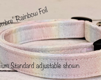 Dog collar, rainbow dog collar, dog collar girl, rainbow ombre’ foiled print, side release collar, washable collar, adjustable dog collar