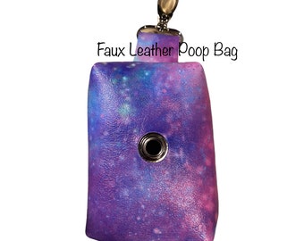 Galaxy purple Dog poop bag holder, dog waste bag holder, faux leather poop bag dispenser, dog waste bag dispenser, vegan leather poop bag