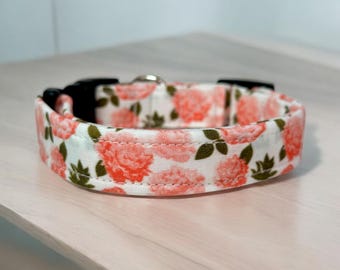 Peach floral dog collar, dog collar, handmade side release dog collar, funny dog collar, custom dog collar, washable adjustable dog collar
