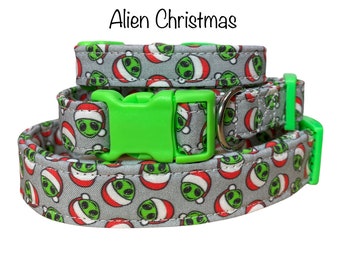 Christmas Dog collar, sci-fi dog collar, alien dog collar, side release, adjustable collar, washable collar, cat collar, alien christmas