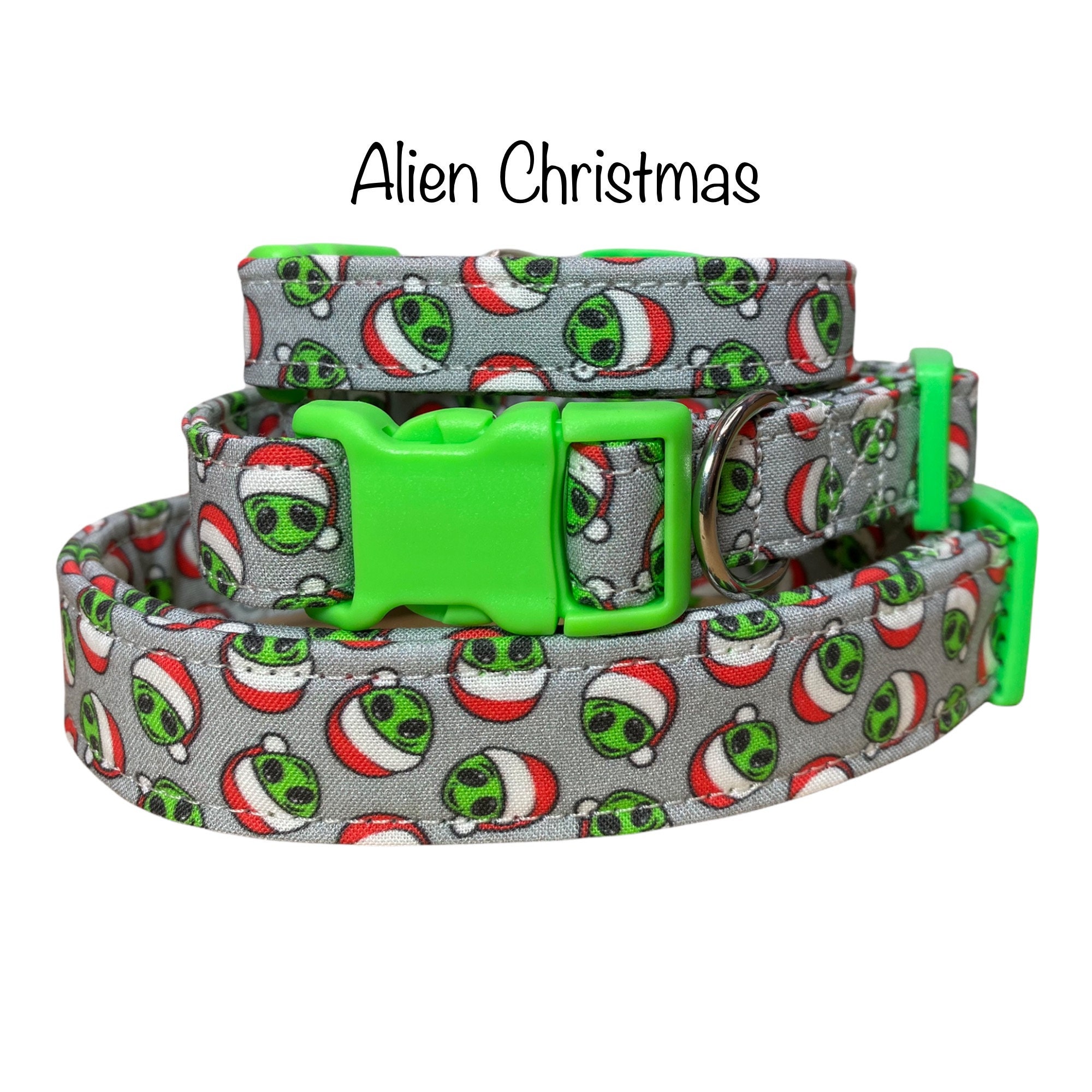 Christmas Dog Collar Sci fi Dog Collar Alien Dog Collar Side