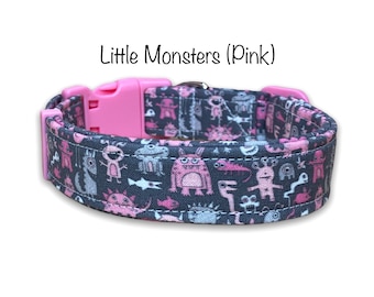 Monster dog collar, pink dog collar, funny dog collar, cat collar, pink monsters, dog collar girl, eco friendly collar, adjustable, washable