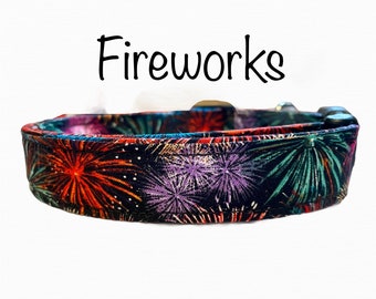 Fireworks Dog Collar, dog collar girl, dog collar boy, fabric collar, adjustable collar, dog collar, nylon collar, fireworks, july, fourth
