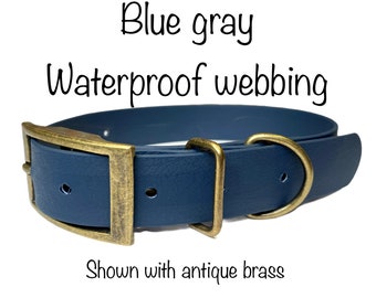 Waterproof dog collar, Gray dog collar, dog collar, buckle dog collar, waterproof collar, Blue gray, rose gold hardware, rose gold, PVC