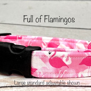 Flamingo dog collar, pink flamingos, adjustable collar, side release collar, funny dog collar, washable collar, eco friendly, pink, flamingo