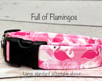 Flamingo dog collar, pink flamingos, adjustable collar, side release collar, funny dog collar, washable collar, eco friendly, pink, flamingo