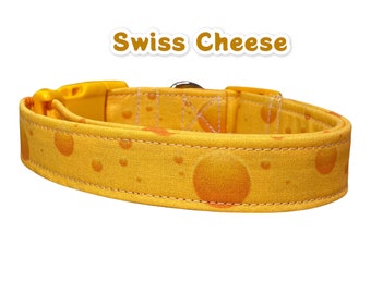 Cheese dog collar, funny dog collar, food dog collar, side release collar, adjustable collar, washable, fabric dog collar, Swiss cheese,