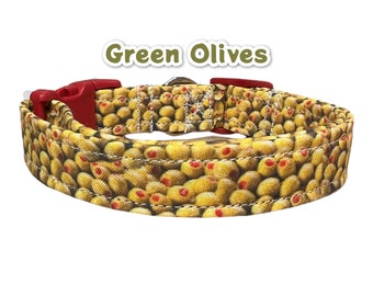Olive dog collar, food dog collar, olive cat collar, food cat collar, dog collar boy, dog collar girl, Side release, adjustable, washable