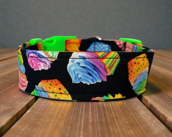 Rainbow Cupcake Handmade Funny food dog collar: Washable fabric, adjustable side release, webbing core, customizable hardware, dog collar