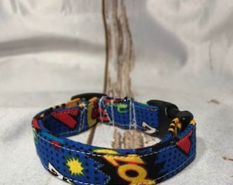 Comic book sayings on blue dog collar, standard adjustable or martingale