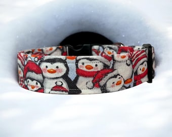 Christmas Penguin dog collar, handmade side release dog collar, girl dog collar, boy dog collar, custom dog collar, washable adjustable