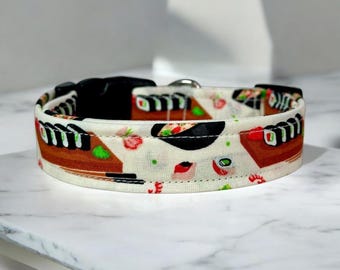 Washable Sushi Dog Collar, Handmade Adjustable Collar, Funny Fabric Dog Collar, Pet Gift, Sushi Inspired Collar, dog collar, food dog collar