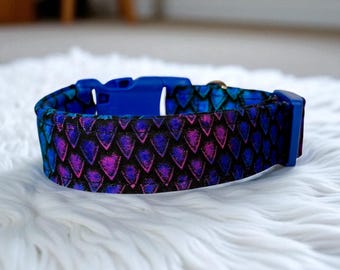 Dragon Scales dog collar, handmade fabric dog collar, side release adjustable dog collar, funny dog collars, washable, gifts for dogs