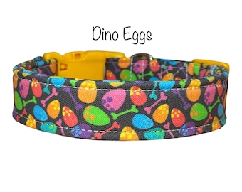 Dino egg dog collar, dog collar, funny dog collar, adjustable collar, washable, side release, fabric dog collar, eco friendly, dinosaurs