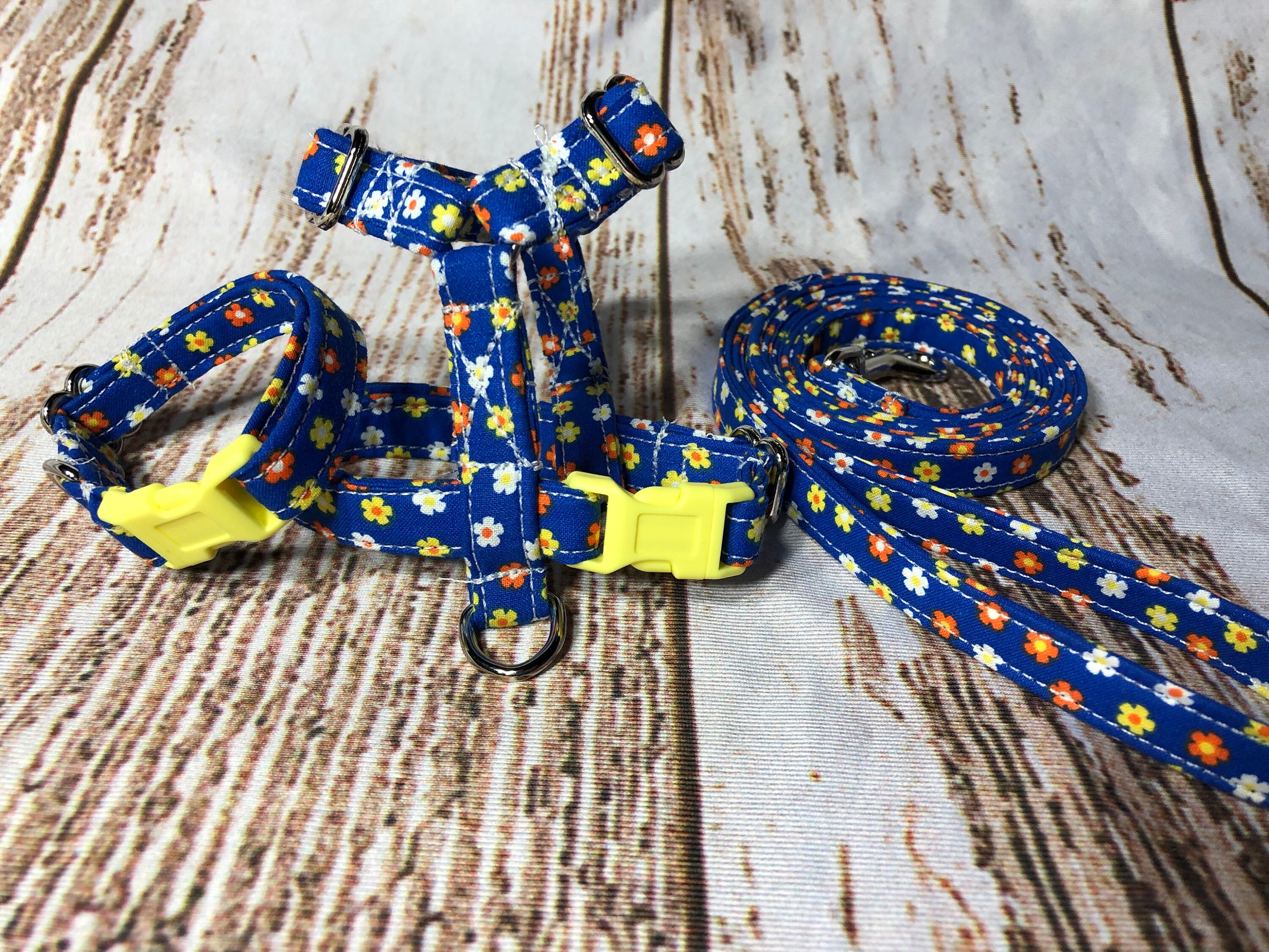 Floral dog harness and leash set, standard Roman dog harness, step in