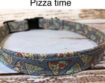 Pizza dog collar, funny dog collar, food dog collar, side release, adjustable collar, washable, fabric dog collar, gray, pizza, boy, unisex