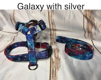Dog harness, Harness and leash, step in harness, standard harness, dog halter, dog harness set, galaxy, galaxy print, universe, space