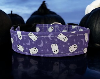 Ghosts on purple dog collar, handmade side release dog collar, girl dog collar, boy dog collar, custom collar, washable adjustable collar