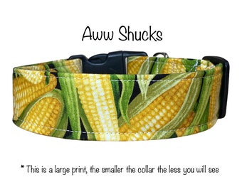 Corn dog collar, funny dog collar, food dog collar, side release collar, adjustable collar, washable collar, yellow, green, dog collar