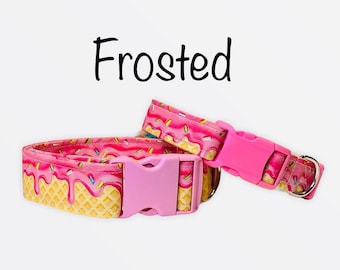 Sprinkles Dog Collar: Pink Frosted Fabric, Adjustable Nylon, funny dog collar, side release, washable, adjustable