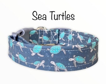 Dog collar, turtle dog collar, sea turtle dog collar, fabric dog collar, adjustable, nylon dog collar, unisex, side release