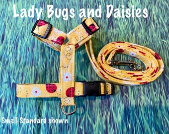 Dog harness, Harness and leash, step in harness, standard harness, dog harness set, adjustable harness, lady bug harness, daisy dog harness