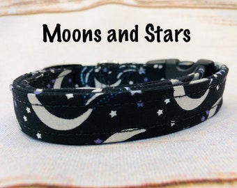 Dog Collar, moon dog collar,adjustable collar, side release dog collar, moon and star, celestial dog collar, dog collar boy, dog collar girl