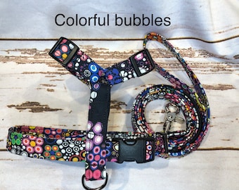 Dog harness, Harness and leash, step in harness, adjustable dog harness, dog halter, dog harness set, leash, roman dog harness, bubbles