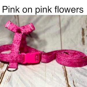 Pink Floral Dog Harness and Leash Set: Adjustable Step-In or Standard