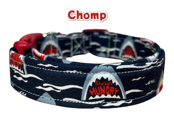 Shark dog collar, funny dog collar, dog collar, dog collar boy, dog collar girl, side release adjustable collar, washable collar, shark week