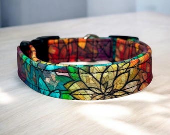 stained glass window dog collar, dog collar, handmade side release dog collar, funny dog collar, custom dog collar, washable, adjustable