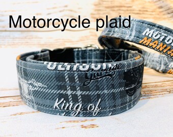 Dog Collar, motorcycle dog collar, boy dog collar, martingale collar, adjustable collar, buckle dog collar, nylon, Motorcycle, Plaid Collar