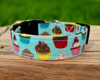 Handmade Cupcake Fabric Dog Collar: Adjustable Side Release, funny dog collar, side release, washable, adjustable 