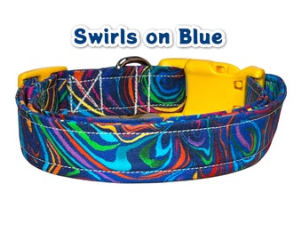 Swirl dog collar, colorful dog collar, dog collar boy, dog collar girl, washable collar, cat collar, side release collar, adjustable collar