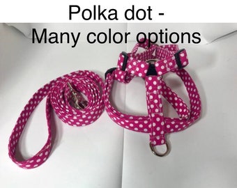 Dog harness, Harness and leash, step in harness, standard harness, dog harness set, polka dot, pink, red, black, orange, teal, gray, blue