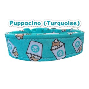 Funny dog collar, food dog collar, girl dog collar, Puppacino dog collar, coffee dog collar, turquoise coffee lover collar for dogs