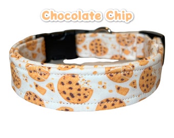 Chocolate chip cookie dog collar, dog collar boy, dog collar girl, side release collar, washable fabric dog collar, cookie lover dog collar