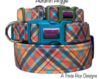Autumn dog collar, fall dog collar, cat collar, argyle collar, side release collar, washable collar, adjustable collar, fabric collar, fall