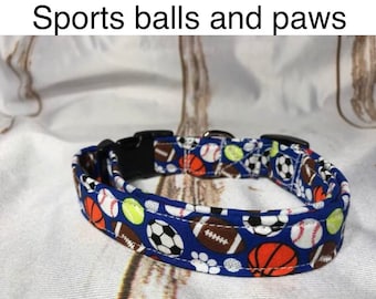 Sports dog collar, balls dog collar, boy dog collar, funny dog collar, sports balls, washable, adjustable, fabric dog collar, eco friendly