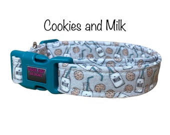 Cookies and milk dog collar, side release, dog collar, funny dog collar, food dog collar, eco friendly, washable, adjustable, cookies, gray