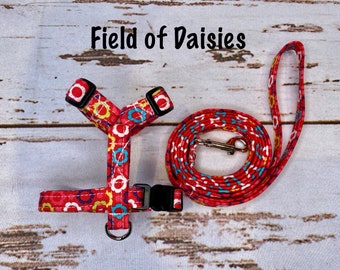 Dog harness, Harness and leash, step in harness, standard harness, dog harness set, dog halter, dog harness girl, daisies, daisy, pink