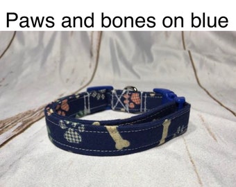 Bone dog collar, blue dog collar, dog collar boy, bones, blue bones, adjustable, washable, eco friendly collar, dog collar for boy, male