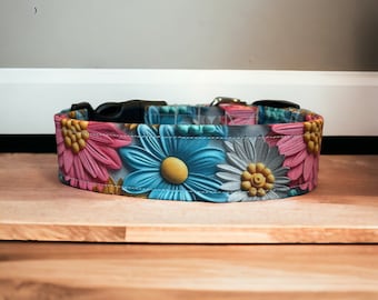 Flower dog collar, floral dog collar, dog collar girl, handmade dog collar, fabric dog collar, side release adjustable collar, washable