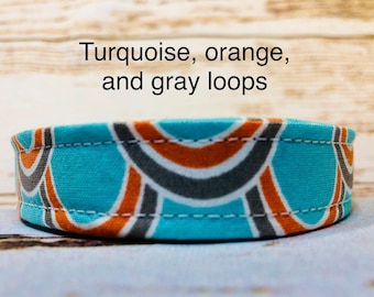 Turquoise & Orange Dog Collar: Adjustable Nylon Buckle Collar, handmade funny dog collars, side release, washable 