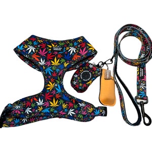 Marijuana Dog harness, soft dog harness, dog harness and leash set, neoprene dog harness, adjustable dog harness, washable dog harness