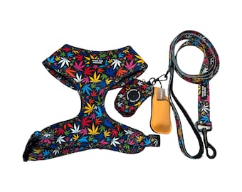 Marijuana Dog harness, soft dog harness, dog harness and leash set, neoprene dog harness, adjustable dog harness, washable dog harness