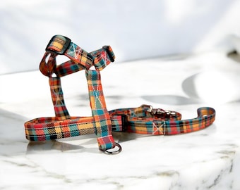 Fall plaid dog harness, dog harness and matching leash, dog halter, plaid dog halter, step in harness, standard roman dog harness, handmade