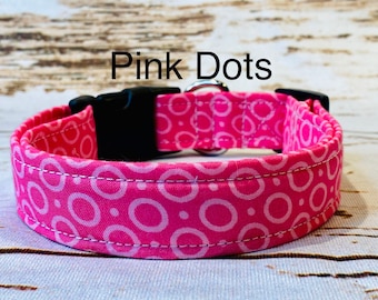 Pink polka dot dog collar, girl dog collar, pink dog collar, adjustable collar, washable collar, side release collar, pink, polka dot, dog